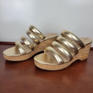 Sam Edelman Women's Yuki Em Gold Platform Wedge Shoes Size 8.5